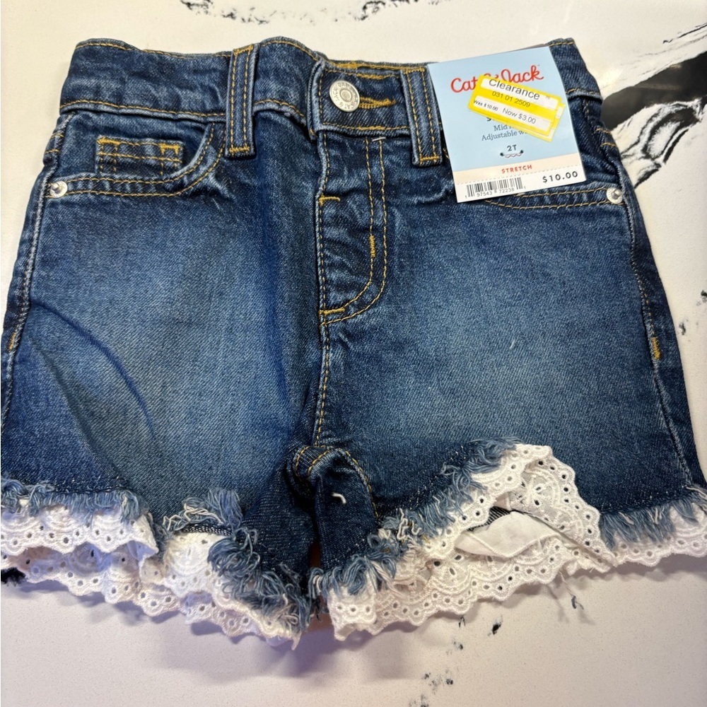 Cat & Jack Denim Shorts with White Lace Trim - Picture 3 of 4